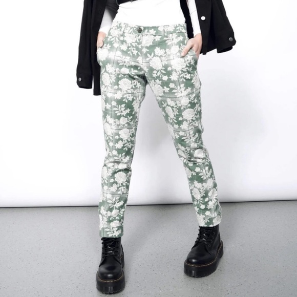 Wildfang The Essential Trousers Green Floral Plaid Straight Leg Pants SZ 2 - Picture 1 of 13